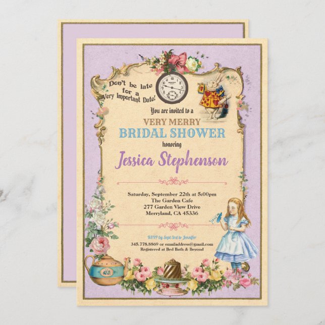 Convite Alice no País das Maravilhas, chá de panela de con (Frente/Verso)