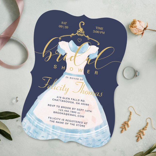 Convite Alice No País Das Maravilhas Chá de panela De Vest (Alice In Wonderland Chic Blue Dress Bridal Shower Invitation)