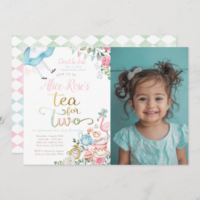 Convite Alice no País das Maravilhas, Chá para Dois segund (Frente/Verso)