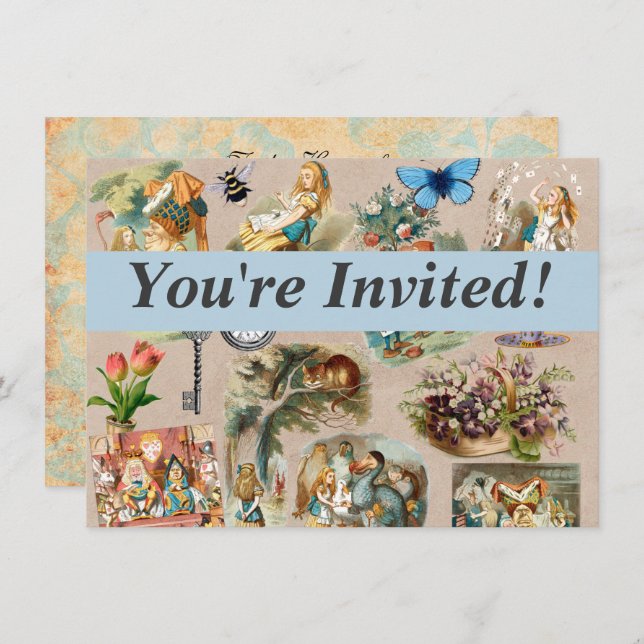 Convite Alice no País das Maravilhas Cheshire Cat Caracter (Frente/Verso)