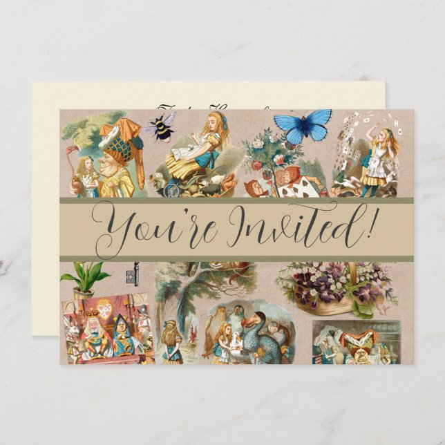 Convite Alice no País das Maravilhas Cheshire Cat Caracter (Frente/Verso)