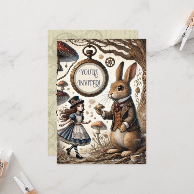 Convite alice no país das maravilhas coelho branco (Frente/Verso In Situ)
