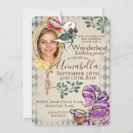 Convite Alice no País das Maravilhas com o Partido do Tema