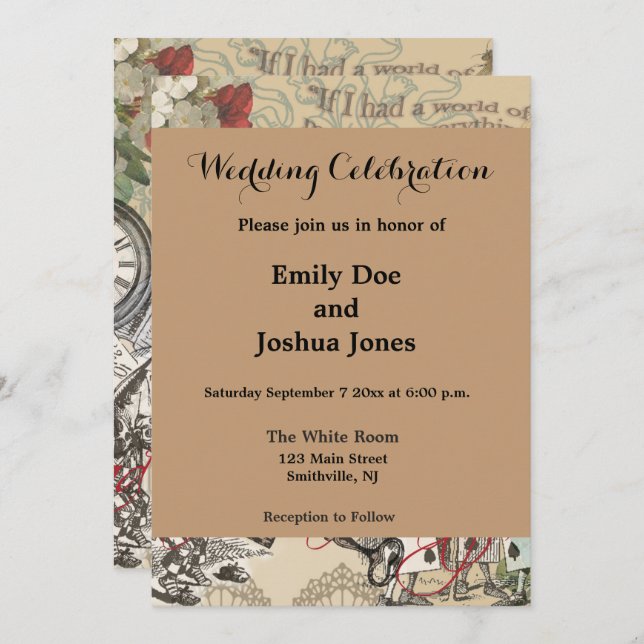 Convite Alice no País das Maravilhas Cortina Arte Clássica (Frente/Verso)