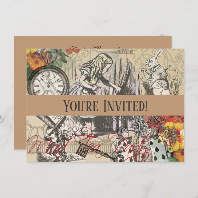 Convite Alice no País das Maravilhas Cortina Arte Clássica (Frente/Verso)