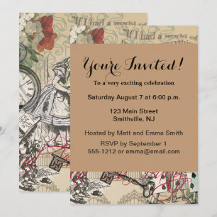 Convite Alice no País das Maravilhas Cortina Arte Clássica