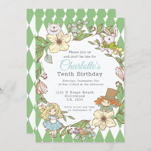 Convite Alice no País das Maravilhas do Partido Personaliz