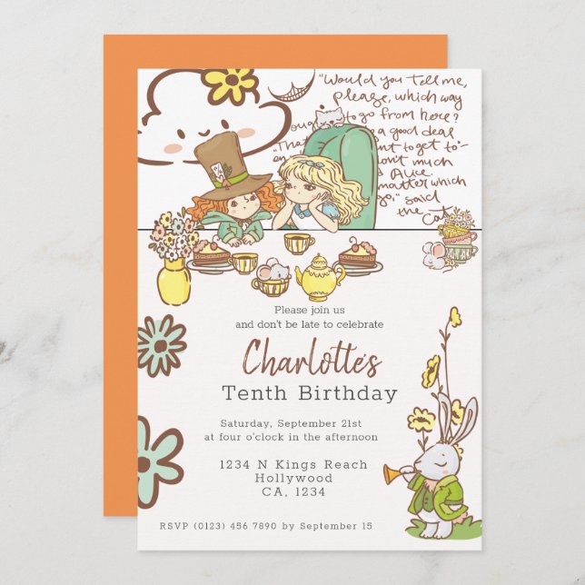 Convite Alice no País das Maravilhas do Partido Personaliz (Frente/Verso)