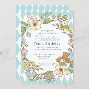 Convite Alice no País das Maravilhas do Partido Personaliz