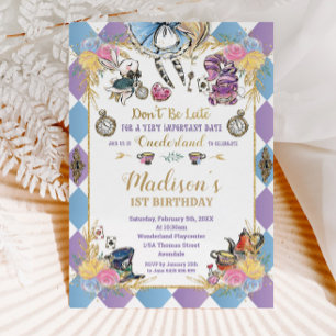 Convite Alice no País das Maravilhas do primeiro aniversar