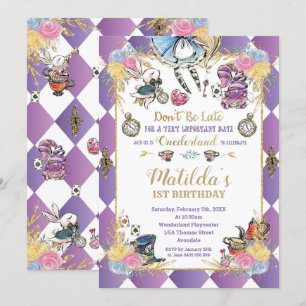 Convite Alice no País das Maravilhas do primeiro aniversar