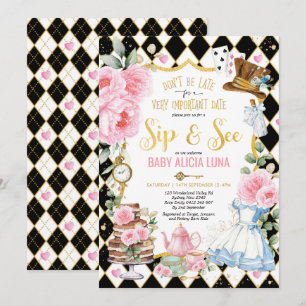 Convite Alice no País das Maravilhas e a Menina do Tea Pa