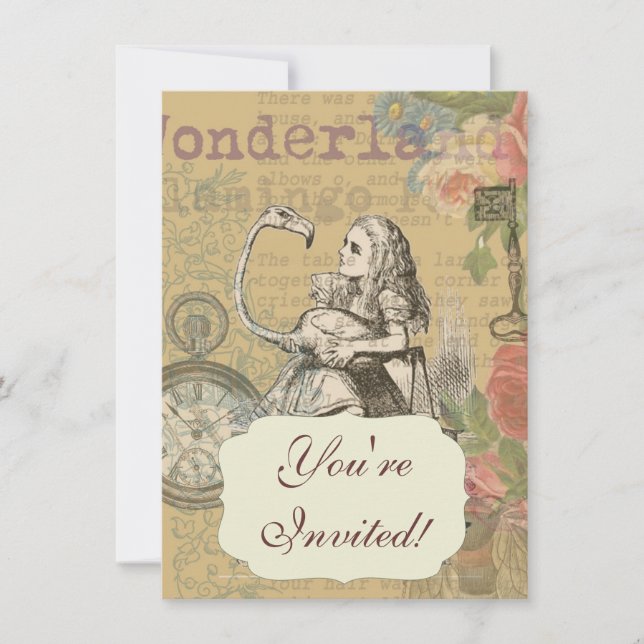 Convite Alice no País das Maravilhas Flamingo Classic (Frente)