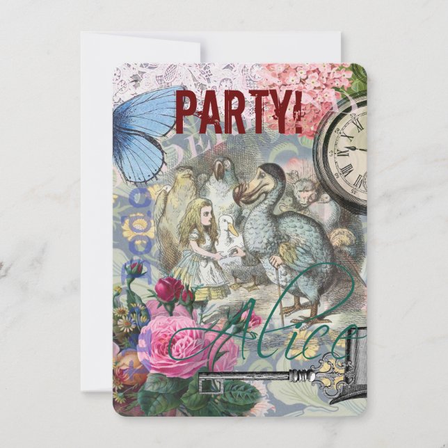 Convite Alice no País das Maravilhas Trabalho de arte (Frente)