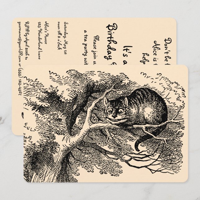 Convite Alice no País das Maravilhas Vintage, Aniversário  (Frente/Verso)