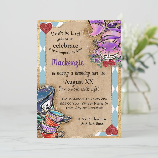 Convite Alice no Partido do Chá em Wonderland (Em pé/Frente)