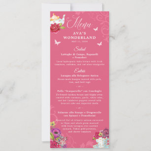 Convite Alice No Wonderland Vibrant Florals Party Menu