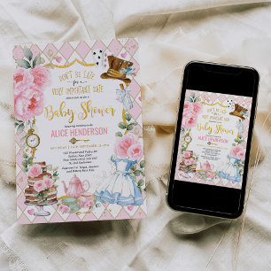 Convite Alice rosa no País das Maravilhas