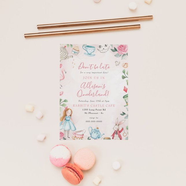 Convite Alice Wonderland Par-Tea Girl Primeira Festa de an (Criador carregado)