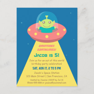 Convite Alienígena Colorida Festa de aniversário de Espa