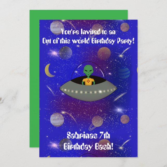 Convite Alienígena em espaçonave Vestindo camiseta do Novo (Frente/Verso)