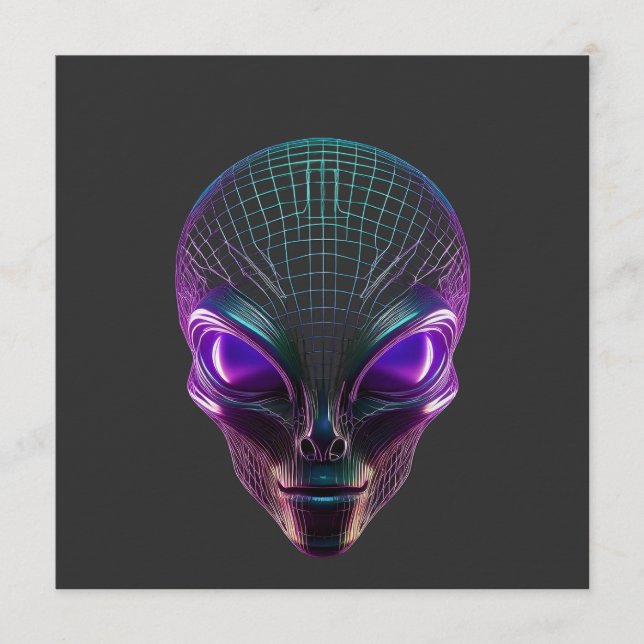 Convite Alienígena Roxo Com Olhos Luminosos (Frente)