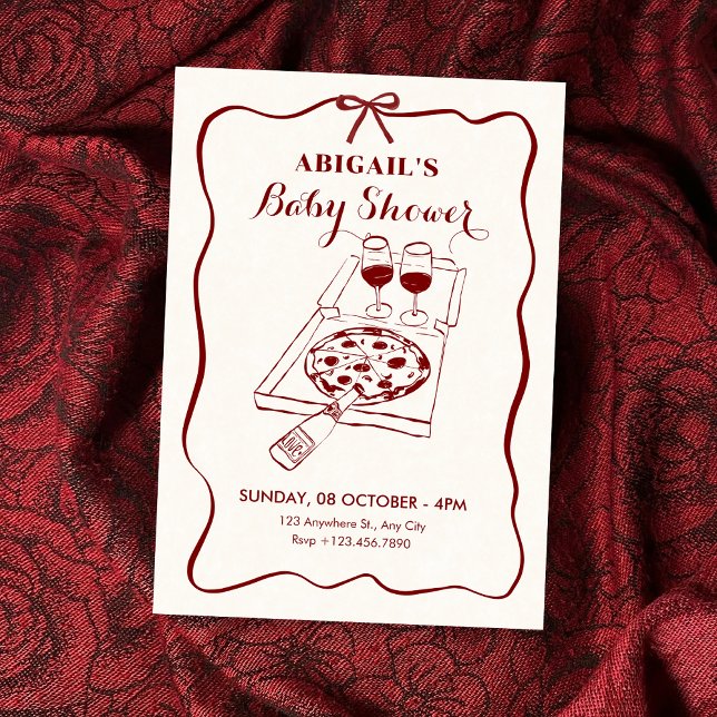 Convite Alimentos e bebidas pizza vinho (Criador carregado)