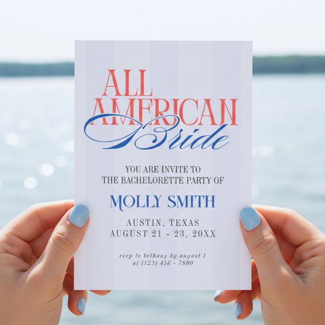 Convite All American Bride Bachelorette Weekend Itinerary  (All American Bride Bachelorette Weekend Itinerary Invitation)