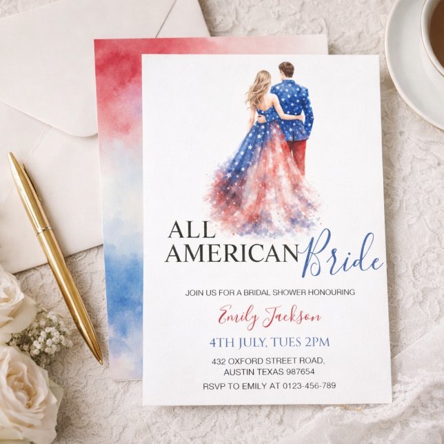 Convite All American Bride Bridal Shower Invitation (Criador carregado)