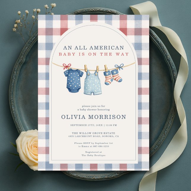 Convite All American Patriotic Clothesline Baby Shower (Criador carregado)