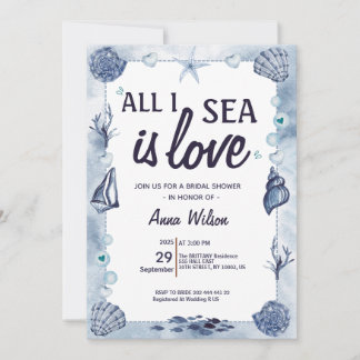 Convite All I Sea Is Love Bridal Shower Watercolor seas