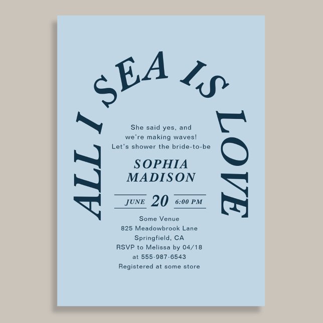 Convite All I Sea Is Love Coastal Bridal Shower Blue (Criador carregado)
