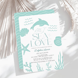 Convite All I Sea is Love Dolphin Coastal Bridal Shower