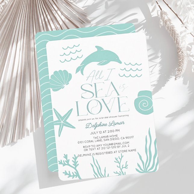 Convite All I Sea is Love Dolphin Coastal Bridal Shower (Criador carregado)