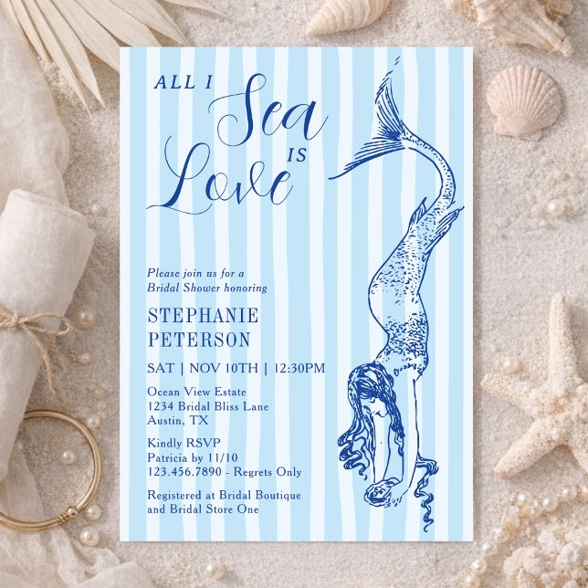 Convite All I Sea Is Love Nautical Mermaid Bridal Shower (Criador carregado)