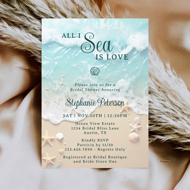 Convite All I Sea Is Love Ocean Waves Beach Bridal Shower (Criador carregado)