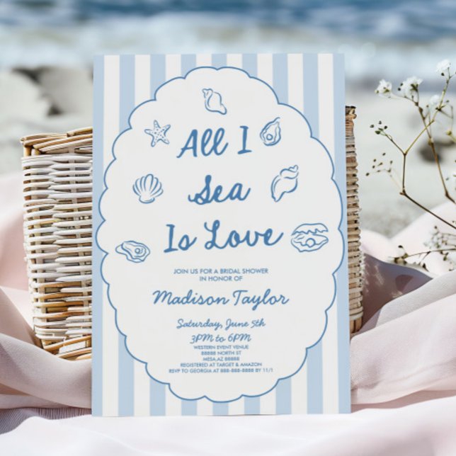 Convite All I Sea Is Love Seashell Coastal Bridal Shower (Criador carregado)