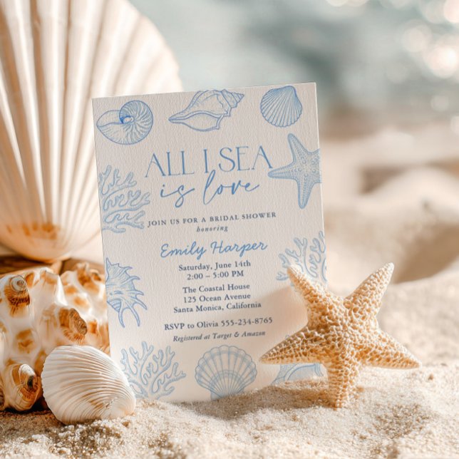 Convite All I sea Is Love Seashells Bridal Shower (Criador carregado)