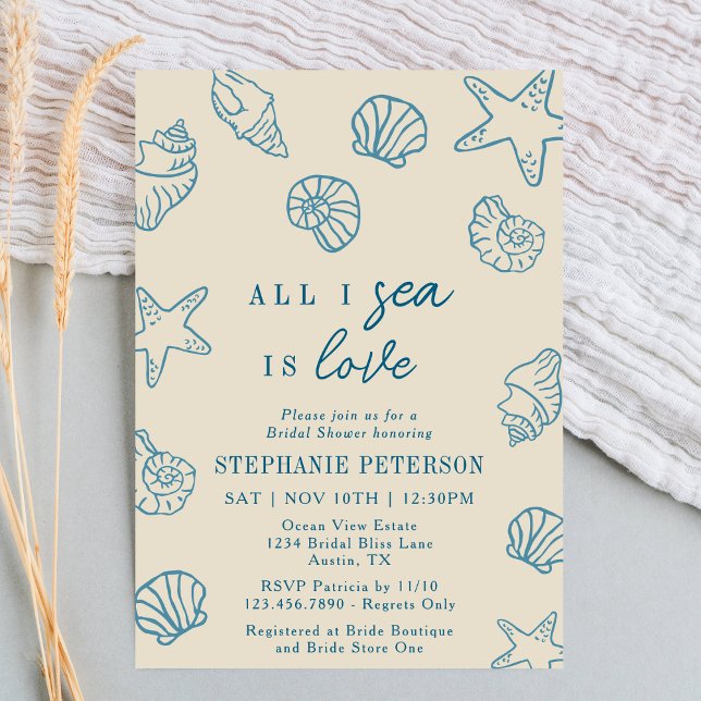 Convite All I Sea Is Love Whimsical Beach Bridal Shower (Criador carregado)