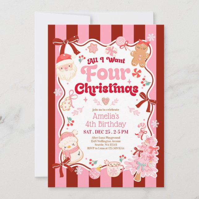 Convite All I Want Christmas 4th Birthday Invitation (Frente)