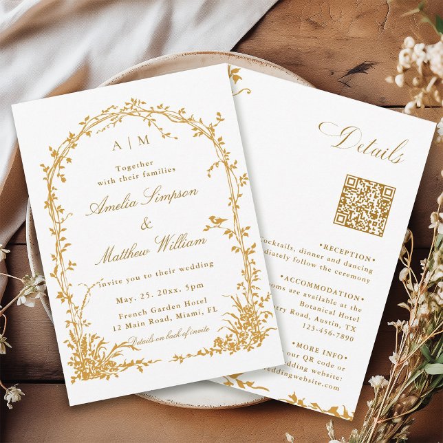 Convite All in One Amber Arch Botanical Garden Wedding  (Front & Back)