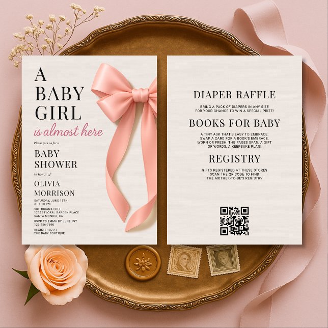 Convite All in One Baby Girl Pink Bow Baby Shower (Criador carregado)