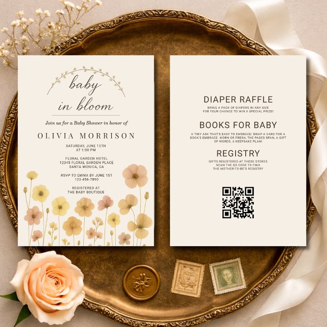 Convite All in One Baby In Bloom Boho QR Code Baby Shower  (Criador carregado)