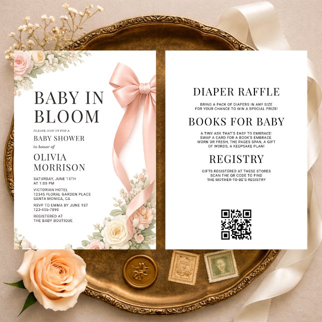 Convite All in One Baby In Bloom Pink Bow Baby Shower (Criador carregado)