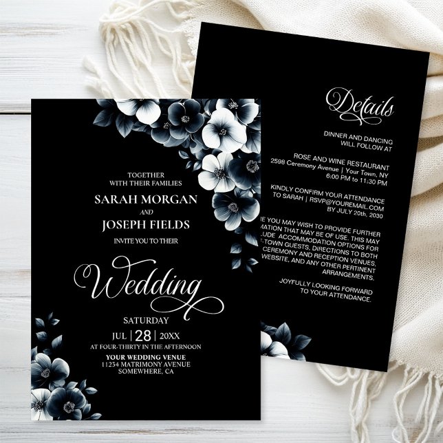 Convite All in One Black and White Floral Wedding (Criador carregado)