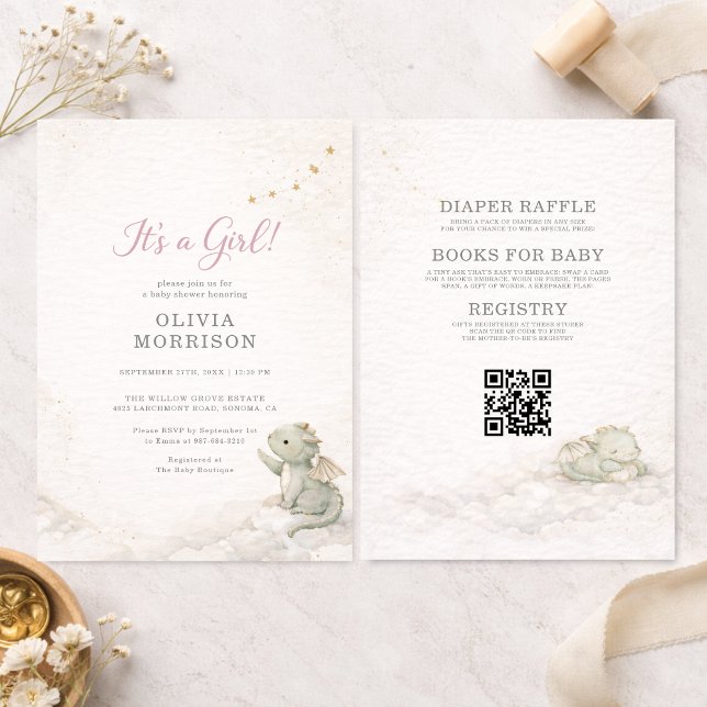 Convite All in One Dragon It's a Girl Baby Shower (Criador carregado)