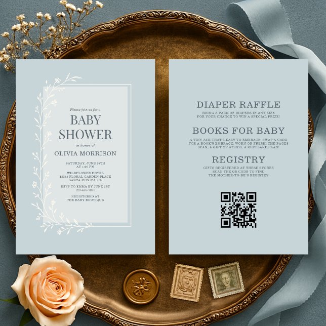 Convite All in One Dusty Blue Botanical Floral Baby Shower (Criador carregado)