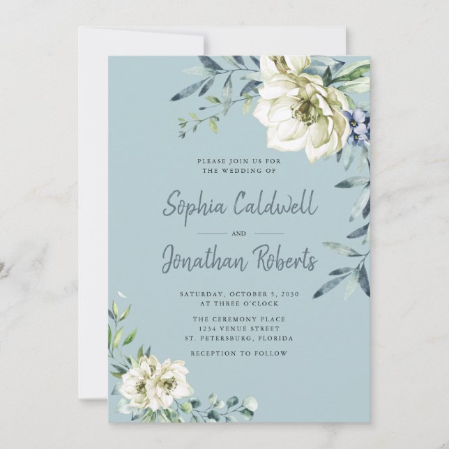 Convite All in One Dusty Blue Eucalyptus Floral Wedding (Frente)