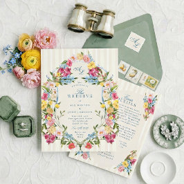 Convite All In One French Blue Floral Monogram Vintage