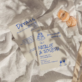 Convite All In One Hand Drawn Blue Cake Bows Wedding